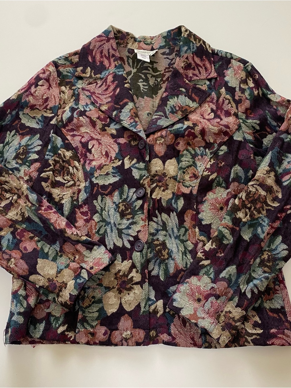Coldwater Creek Purple Multicolor Floral Jacquard Blazer